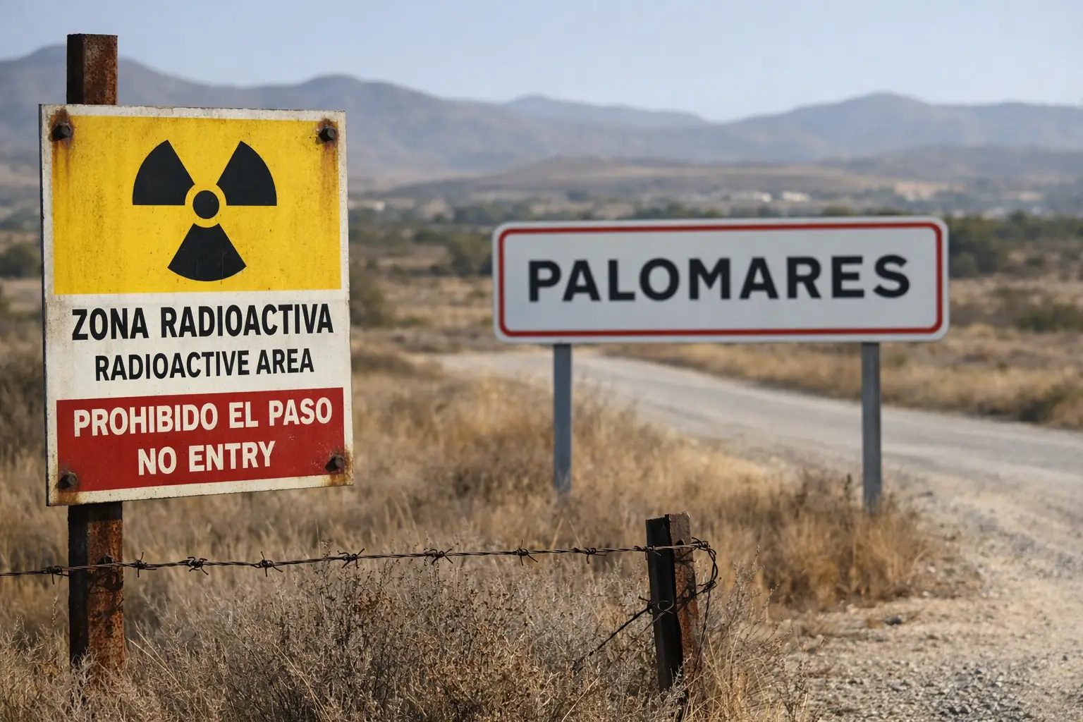 Palomares pollution warning sign marking radioactive area in Almeria