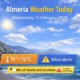 Almeria weather today with mild temperatures, a mix of clouds and sunshine, and AEMET wind and coastal warnings in parts of the province