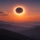 Annular solar eclipse forming a ring of fire above the mountains near Calar Alto in Almeria