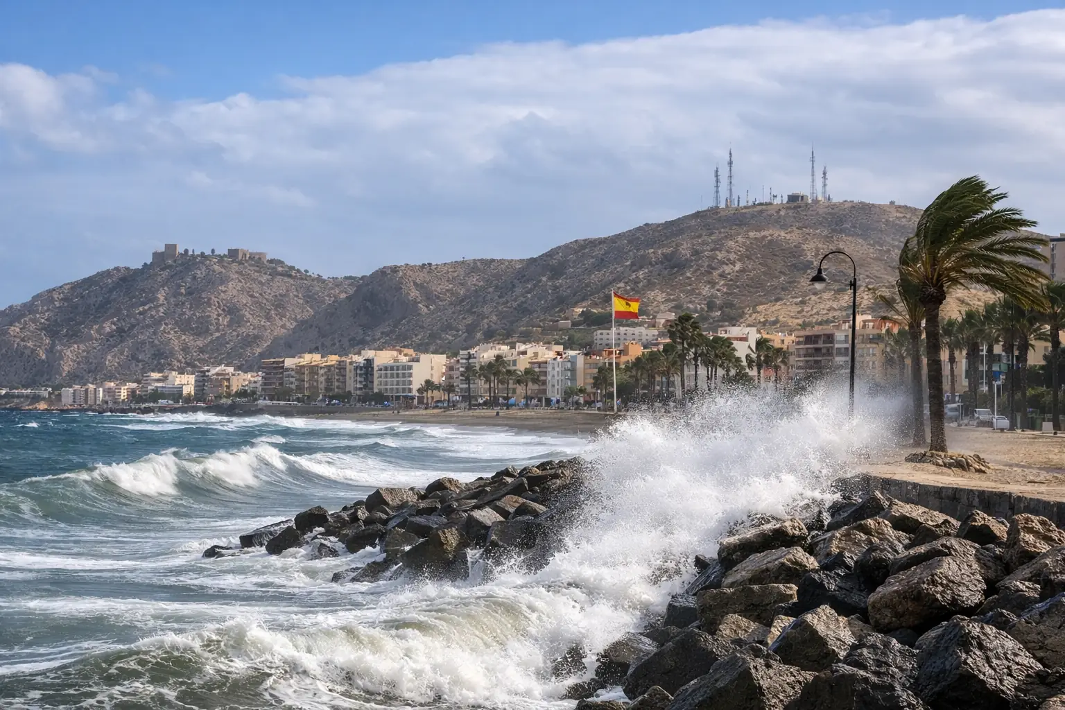 Strong wind gusts along the Almeria coast during orange weather alert