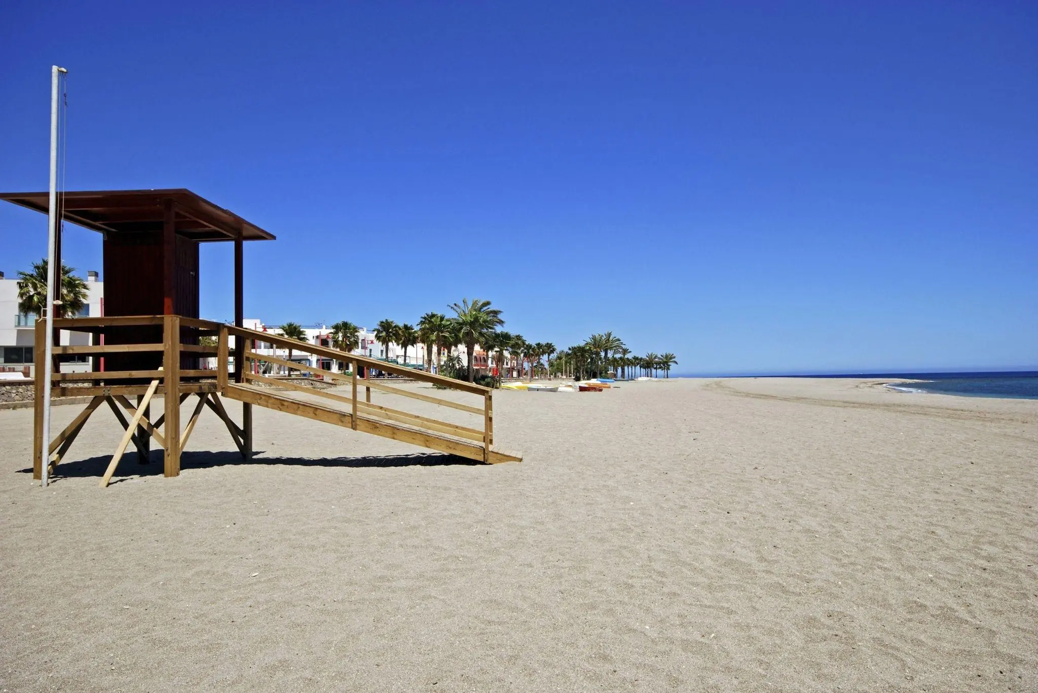 Empty beach in Carboneras showing the quiet, raw coastline of Almeria