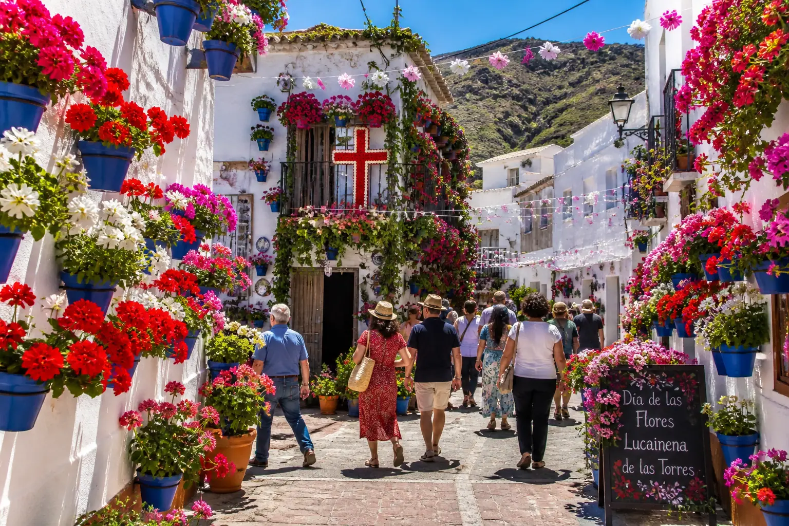 Day of the Flowers in Lucainena de las Torres with decorated streets and colourful flower displays
