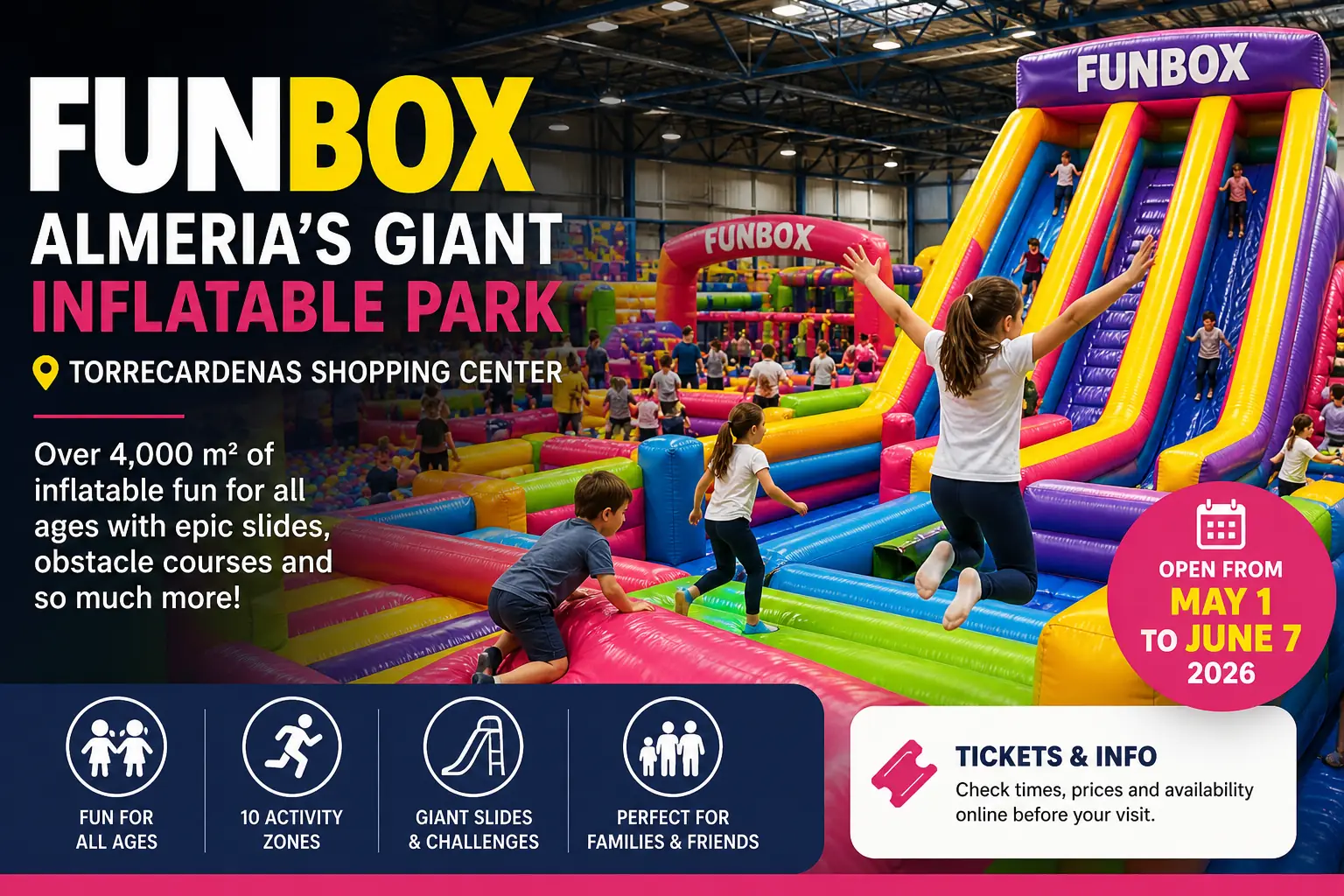 Funbox has opened in Almeria at Torrecardenas with giant inflatable attractions until June 7.