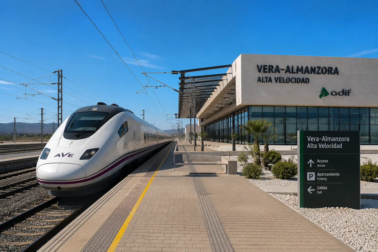 Vera Almanzora High-Speed Rail Station with AVE train and platform