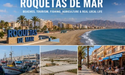 Roquetas de Mar coastal town with beaches, fishing port, greenhouses and year-round local life in Almeria province
