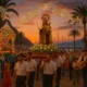 Evening procession and festival lights during Virgen del Carmen celebrations in Aguadulce marina.
