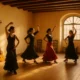 Flamenco dancers rehearsing in a bright studio in Huercal de Almeria.