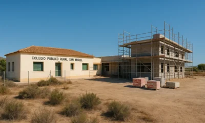 San Miguel CPR Pulpi school with existing building and new expansion construction site under Mediterranean sun