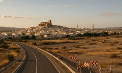View of Vera town and A-352 road near future high-speed train station site in natural Mediterranean light