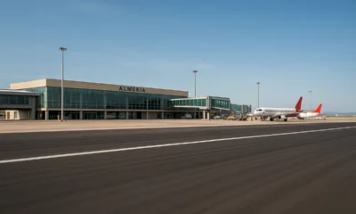 Almeria Airport runway and terminal with clear skies and updated infrastructure