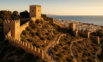 Almeria's Alcazaba fortress and medieval walls bathed in warm Mediterranean light with the city in the background.