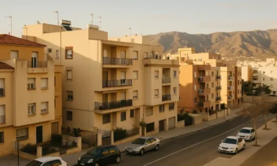Apartment buildings in Almeria beneath the Sierra de Gador hills