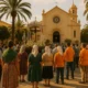 Candid scene of pilgrims and locals at Dalías Cristo de la Luz festival in Dalías square, Almeria