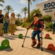 Four-year-old Diego in Spiderman suit walking with pediatric exoskeleton in Almeria during rehabilitation.