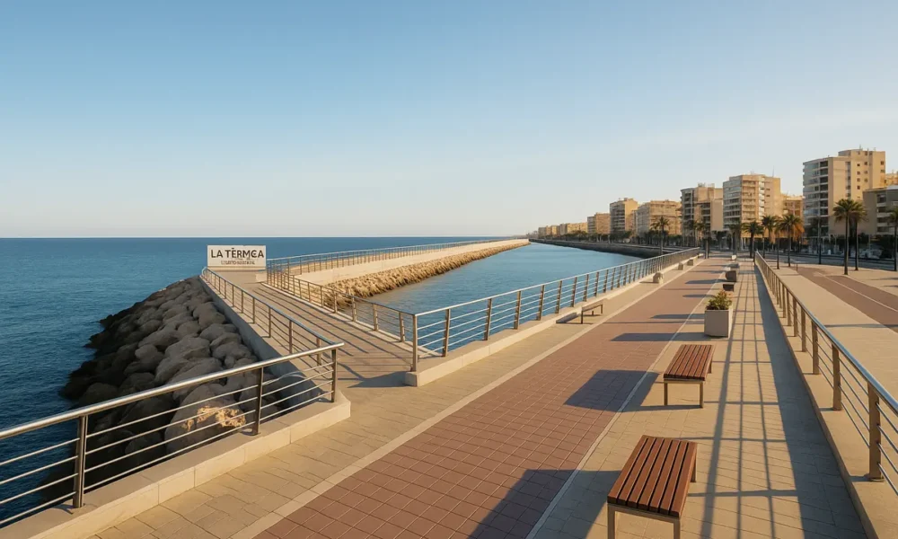 La Termica breakwater and promenade in Almeria under Mediterranean sunlight