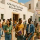 People gathering outside Centro Cultural de La Chanca during Marymontaña LGTBIQ+ anniversary event