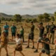 Participants at the prehistoric weapon shooting championship near Rioja in natural afternoon light