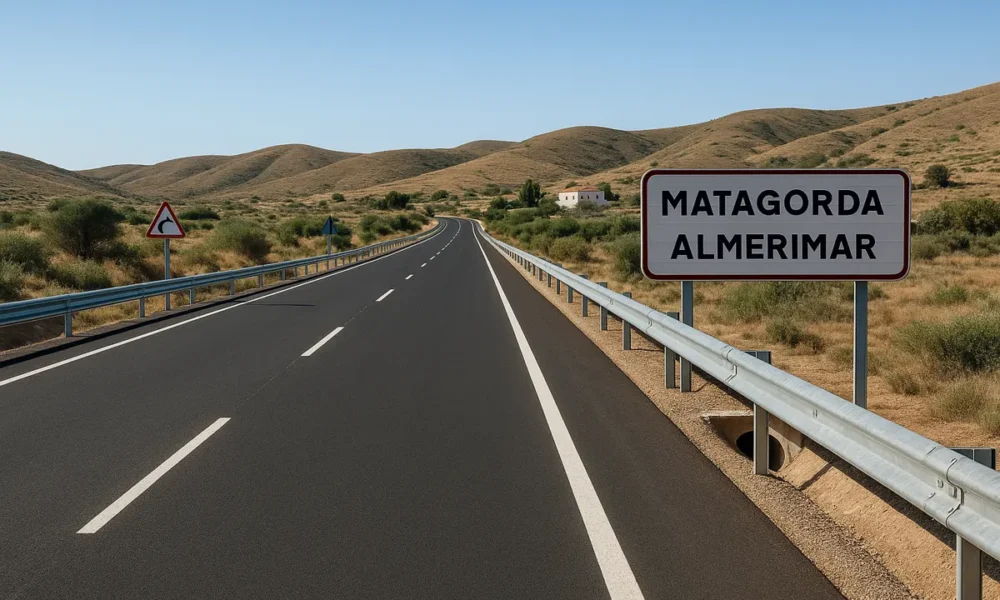 Newly upgraded rural road between Matagorda and Almerimar under natural Mediterranean light.