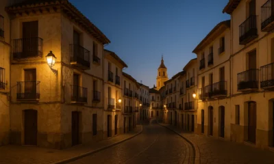 Empty historic streets of Velez-Rubio at twilight with warm Mediterranean light