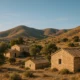Traditional rural houses in Almeria's countryside under October sunlight and clear blue skies.