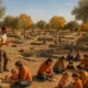 Families enjoying archaeology tours and pottery workshops at Ciavieja in autumn light