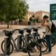 Electric bike sharing station in Huércal de Almería with bikes and local surroundings