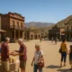 MiniHollywood Oasys hosting a community food donation event in Tabernas under bright Mediterranean sunlight.